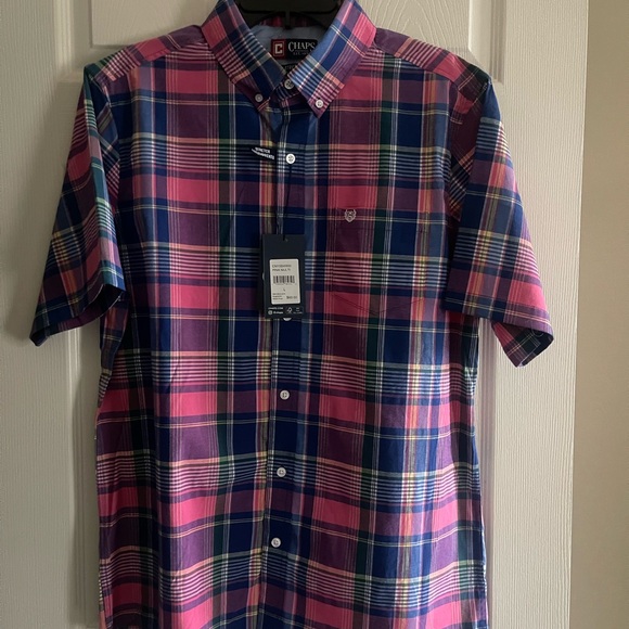 Chaps Other - Chaps Men’s Short-Sleeve Plaid Button-Down Shirt in Pink, Blue & Green